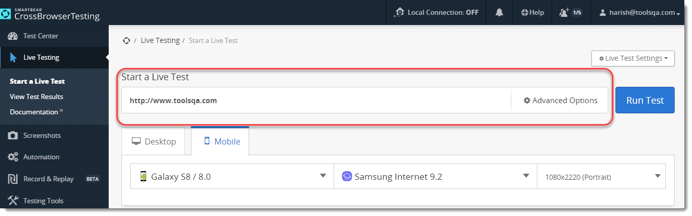 Live Testing On CrossBrowserTesting