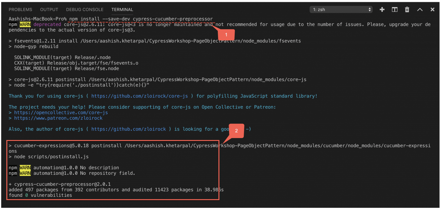 Installing Cucumber preprocessor for Cypress