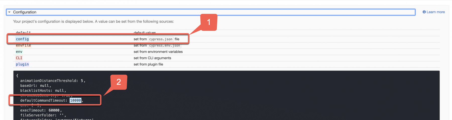 Overridden configuration values using cypress.json file