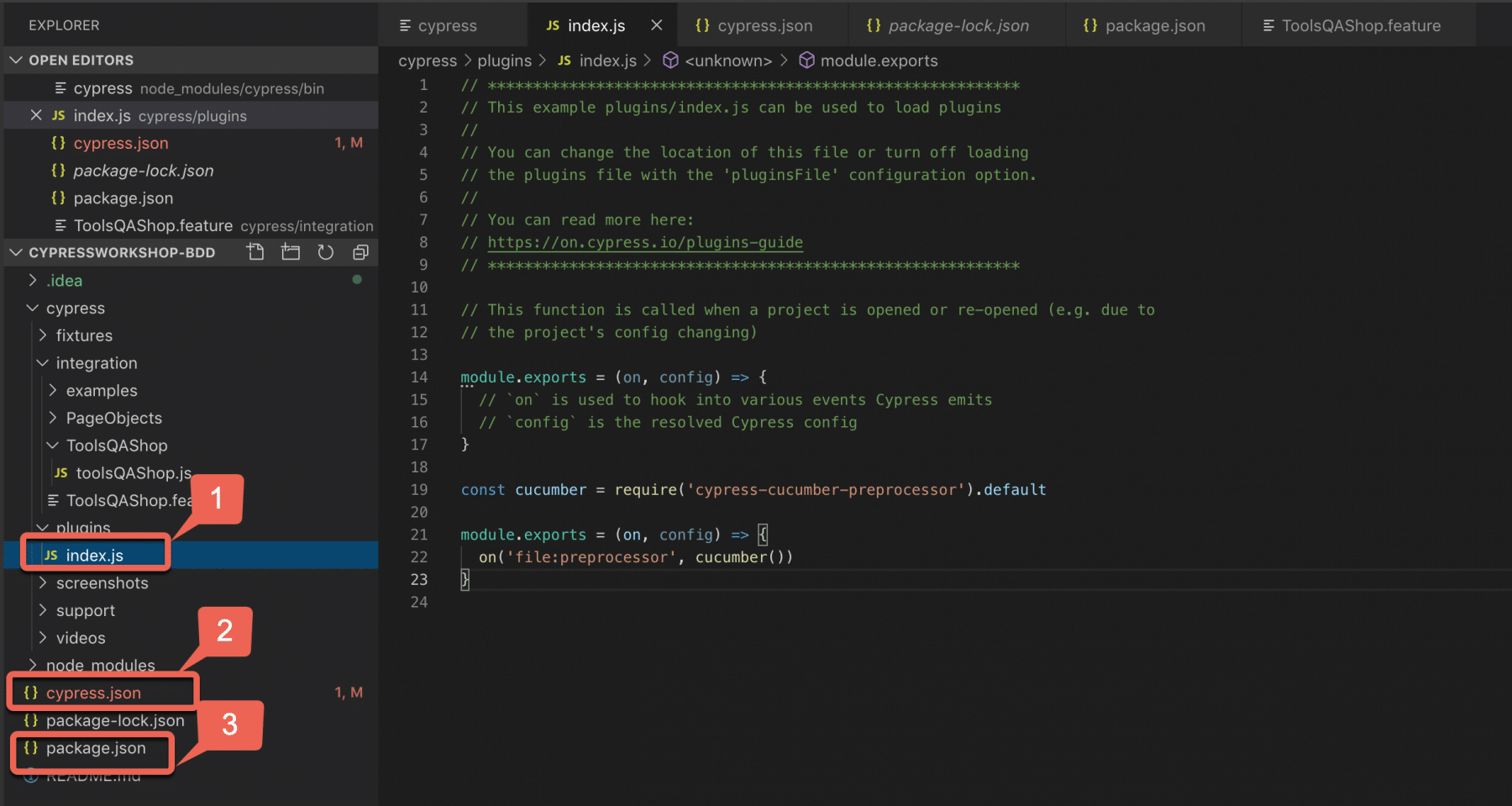 Configuration files which need changes for usage of Cucumber in Cypress