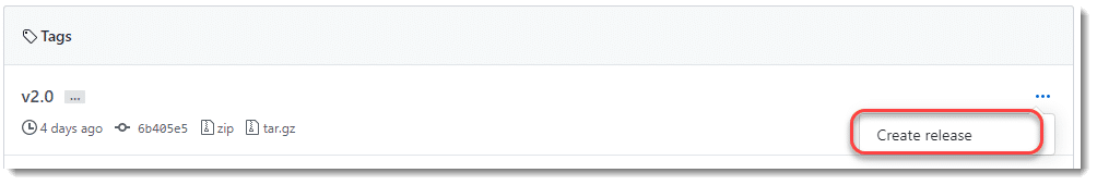 Create release option is available to the right of the tag name