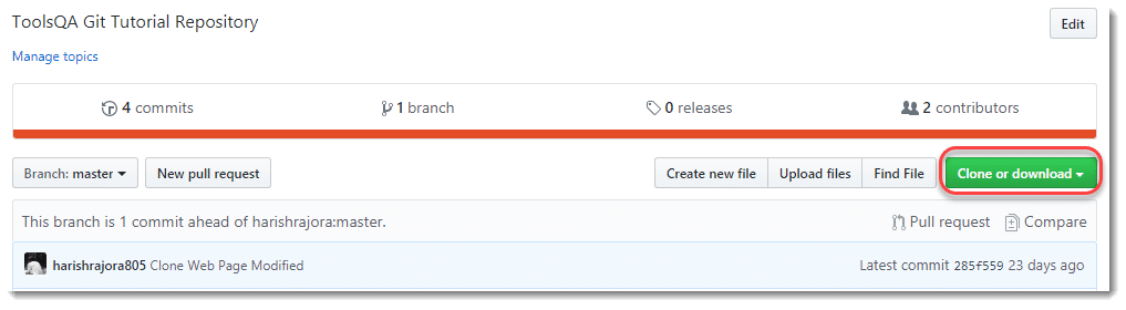 Github clone or download button