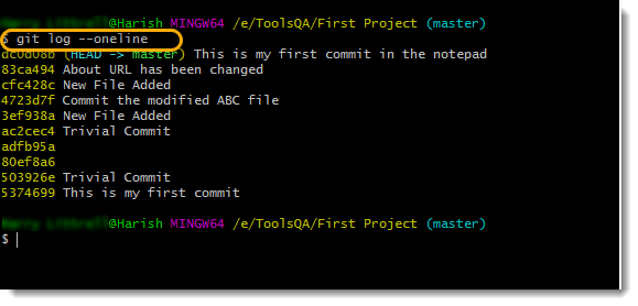 Git Log OneLine Command