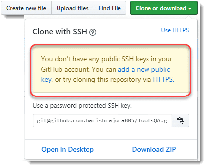 SSH Authentication in Git - no keys warning