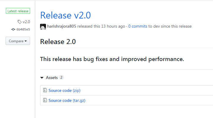 Published Github release can be seen under the release tab