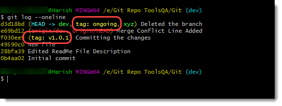 git log tag