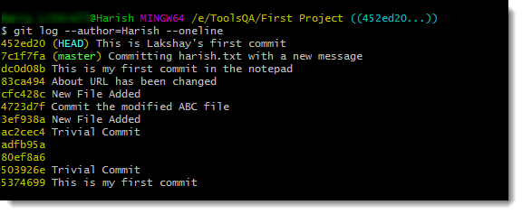 Git Log Author Harish