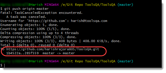 git push command success message