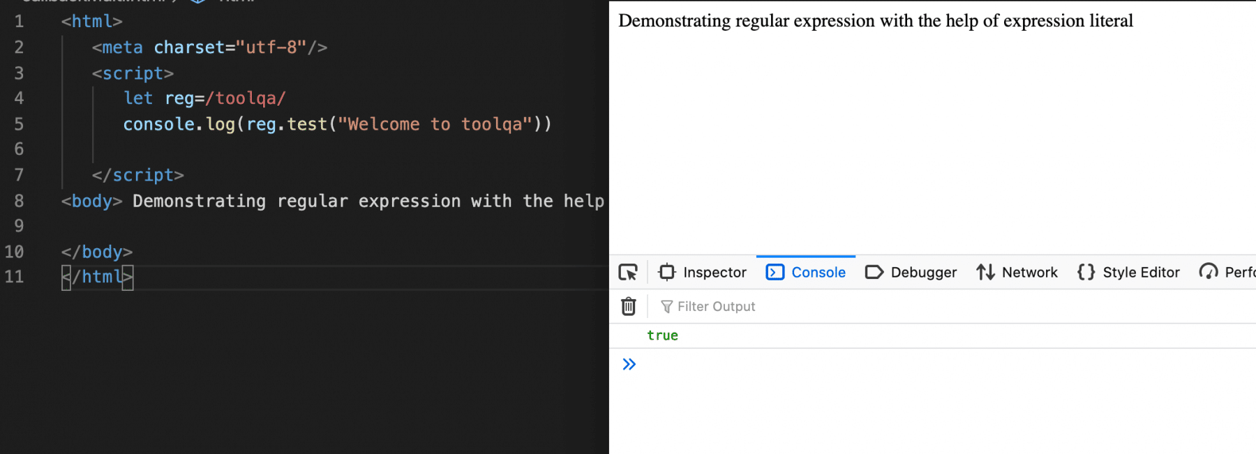  Defining a Regular Expression using Literal in JavaScript