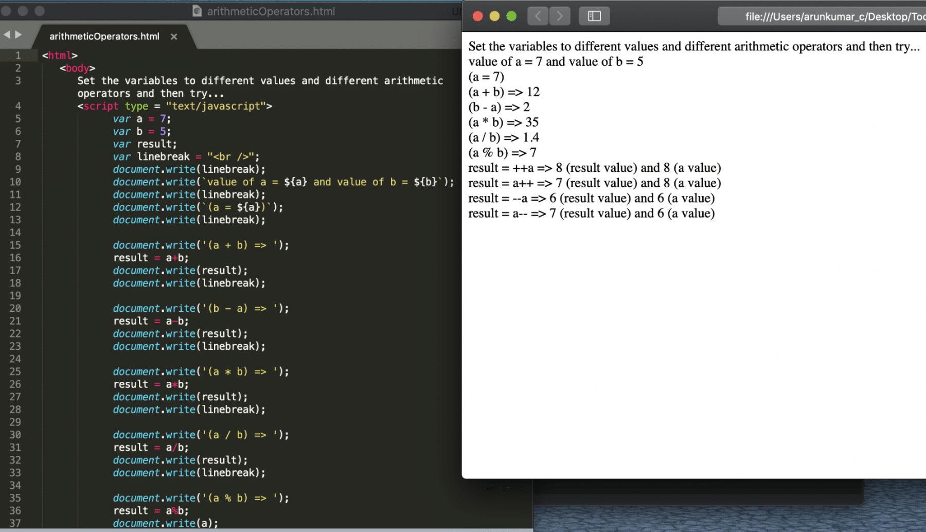  JavaScript Arithmetic Operators