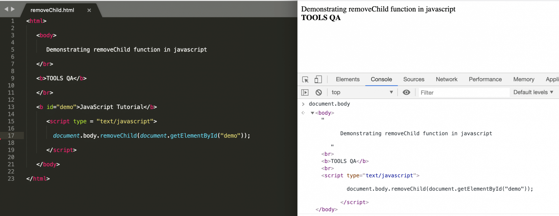 removeChild function in JavaScript