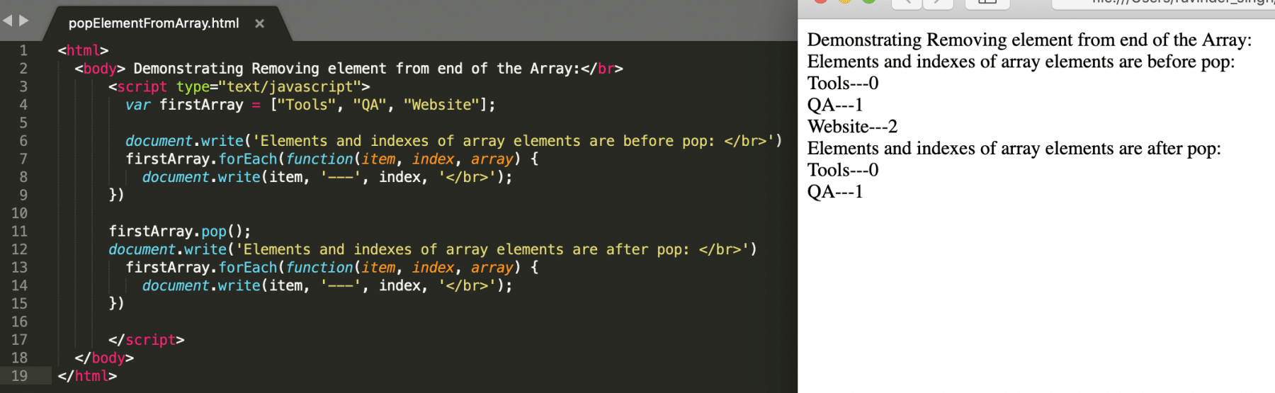 Removing an element from end of the Array