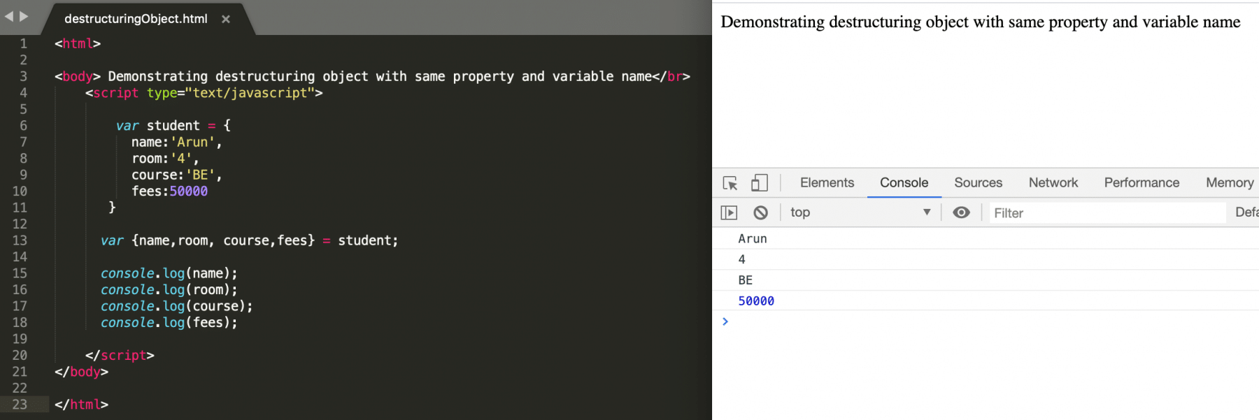  Destructure an object with same property and variable name