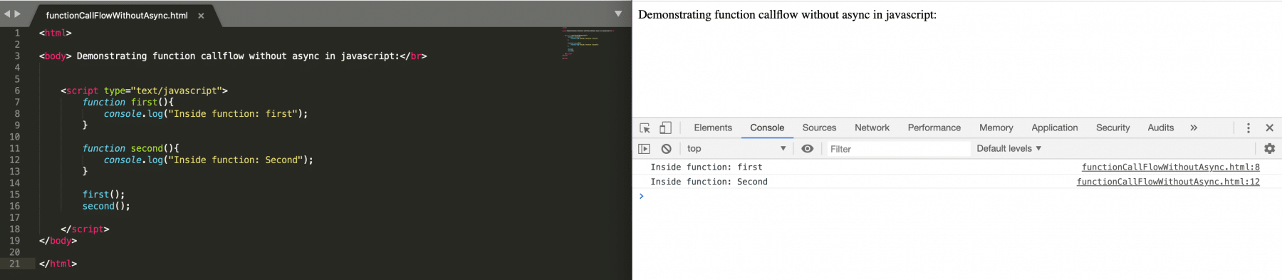 Function call flows without async functions in JavaScript