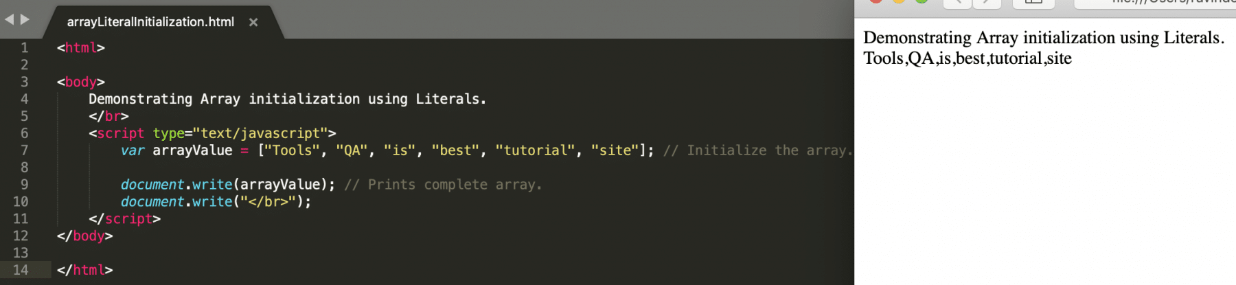 Arrays Initialization using Literals