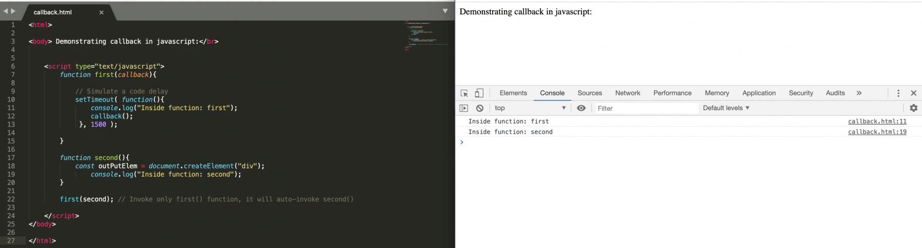 Demonstrating Callback in JS
