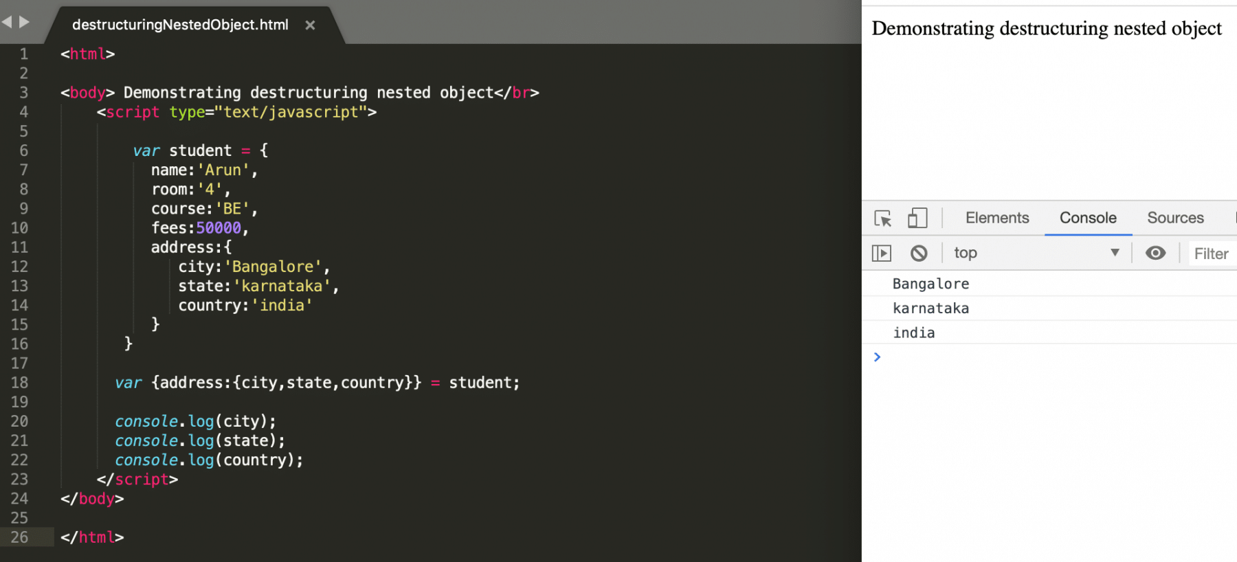  Destructuring a nested object