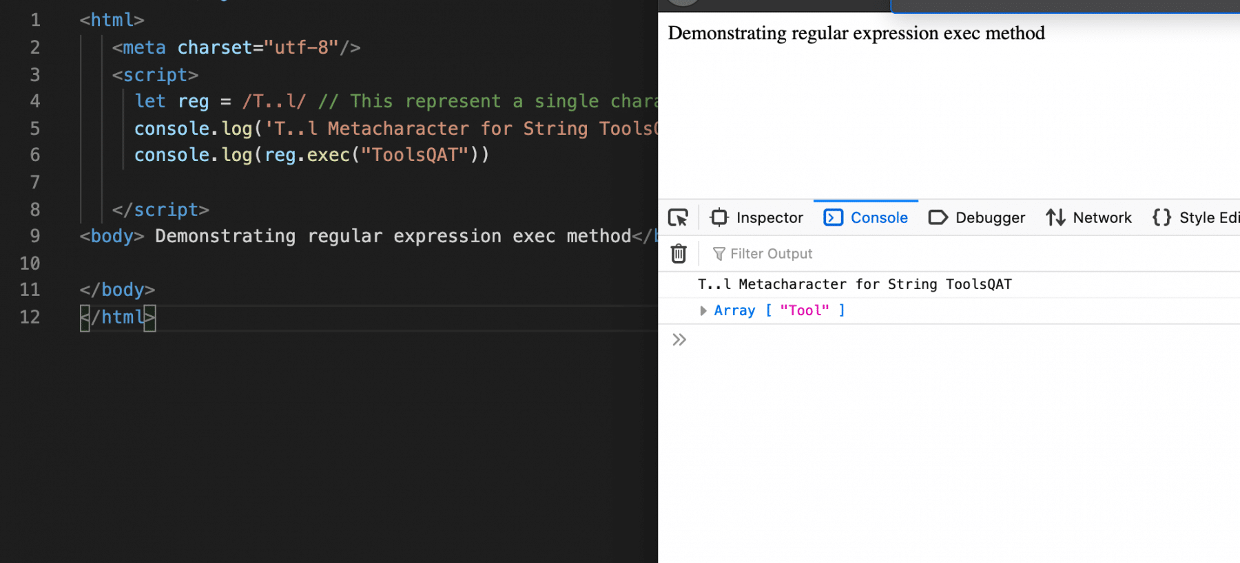  Using Exec method to evaluate a regex in JavaScript