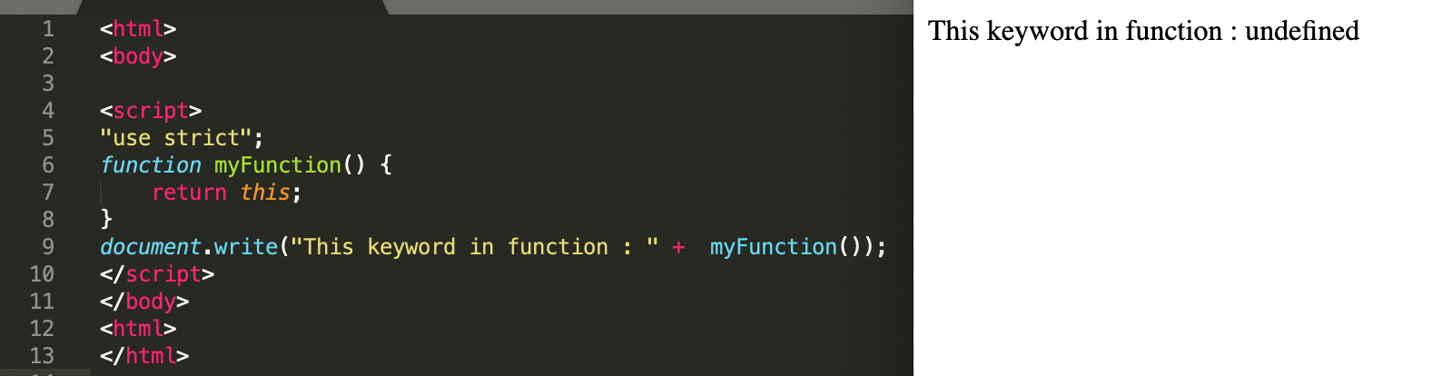  using strict mode in a function