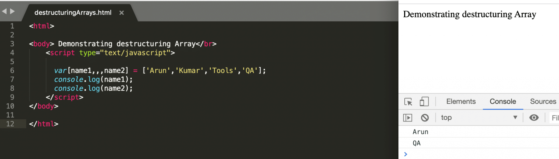  Destructure and assign different index element in Array