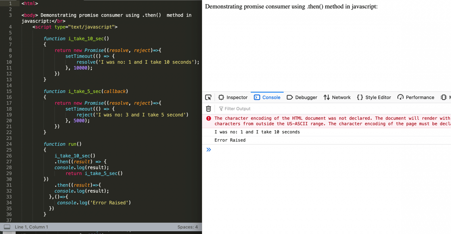 handling promise using .then() method in JavaScript