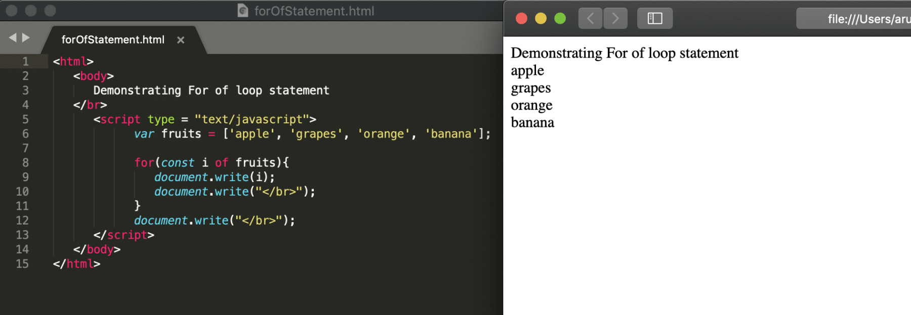  for-Of loop in javascript example