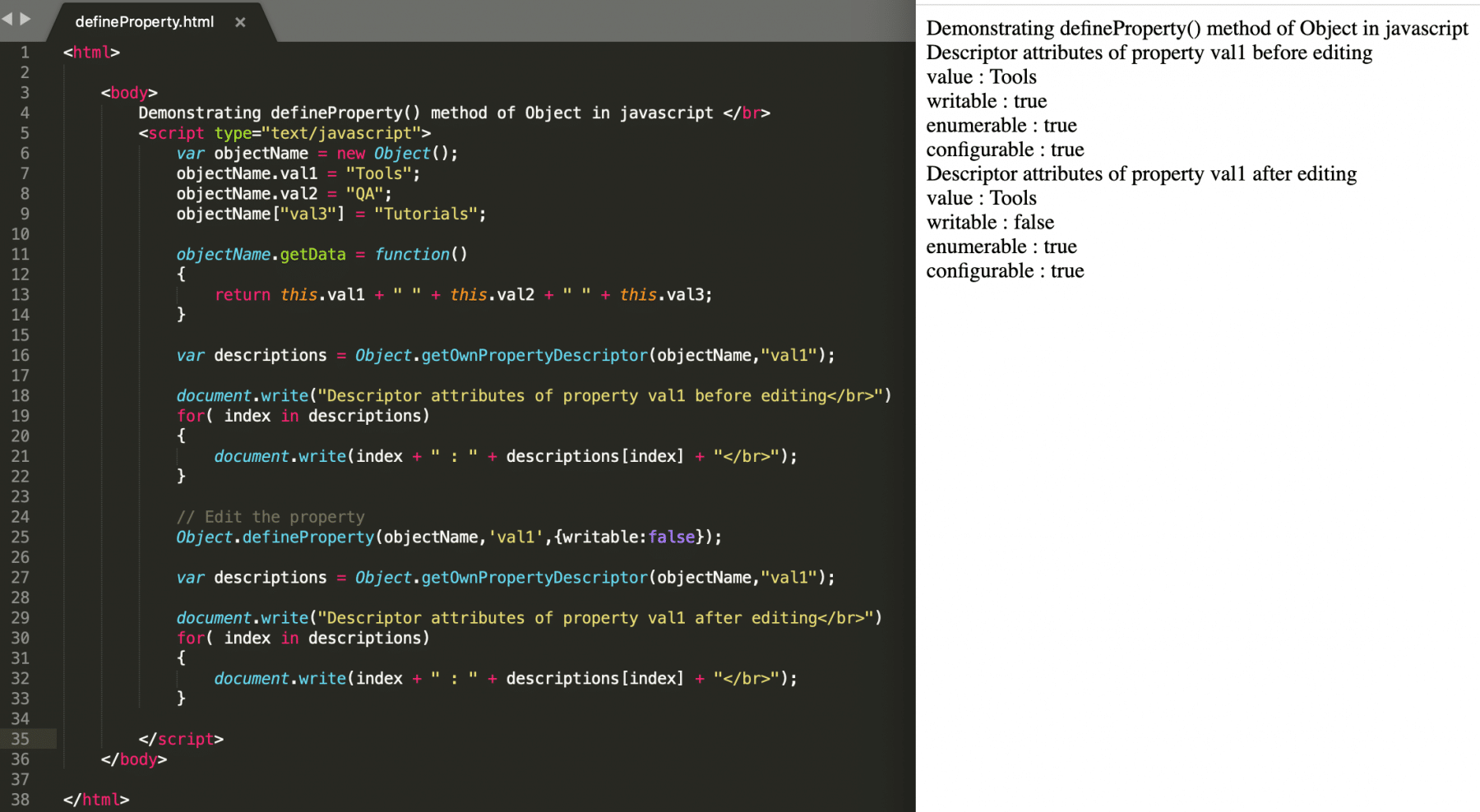 object defineProperty method