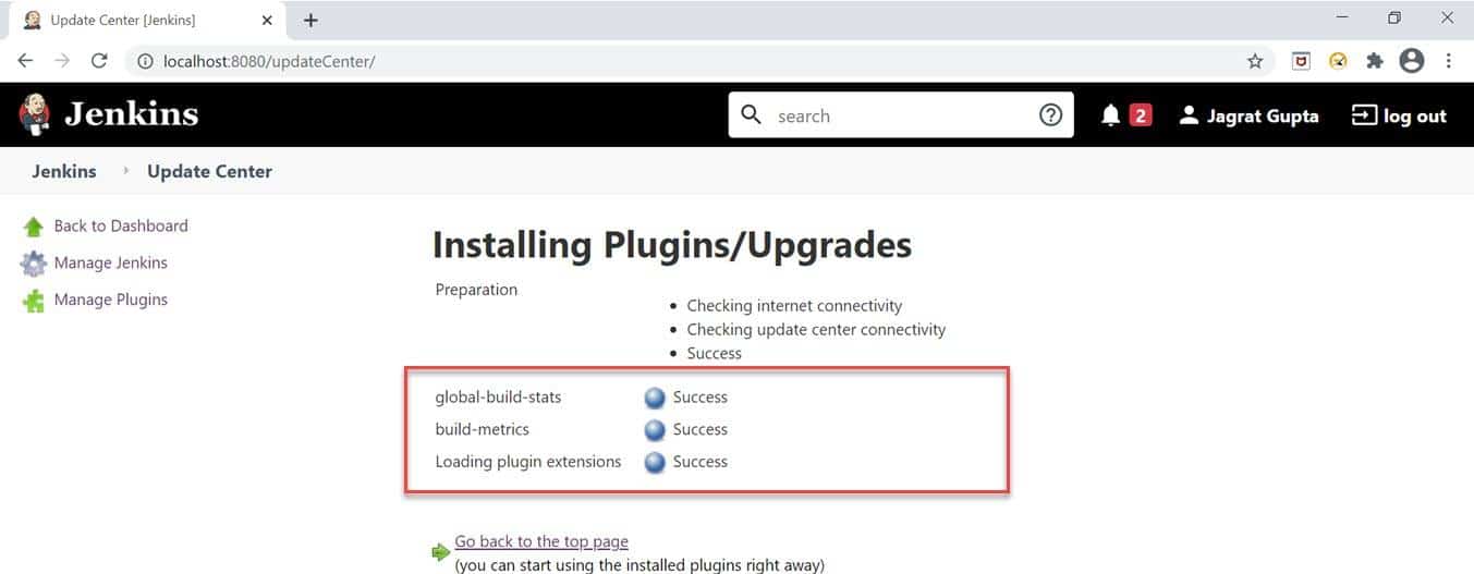 Trends Plugin installation progress page