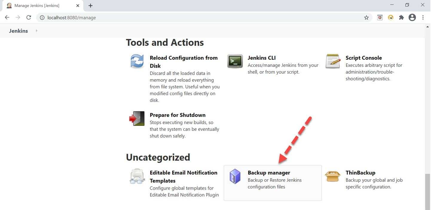 Jenkins Backup Plugin Backup manager option