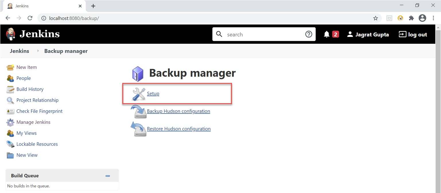 Jenkins Backup Plugin Click on Setup link