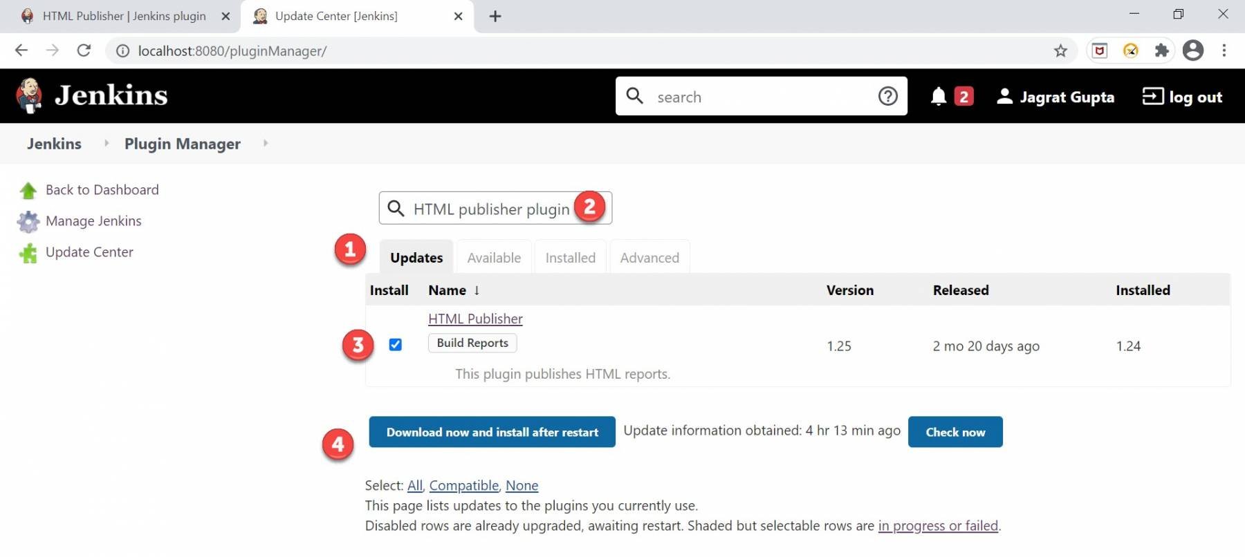 Jenkins Manage Plugins Plugin selected for upgrade