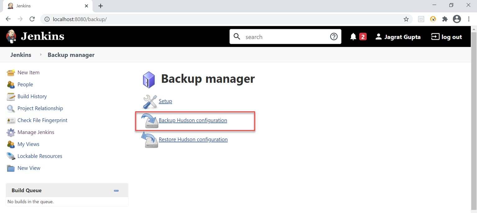 Click on Backup Hudson configuration link