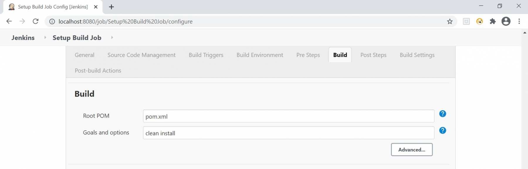 build section in Jenkins for Maven project