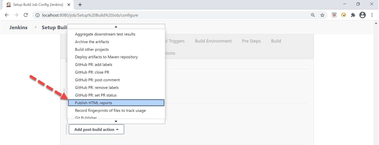 Jenkins reporting Selection of Publish HTML reports option