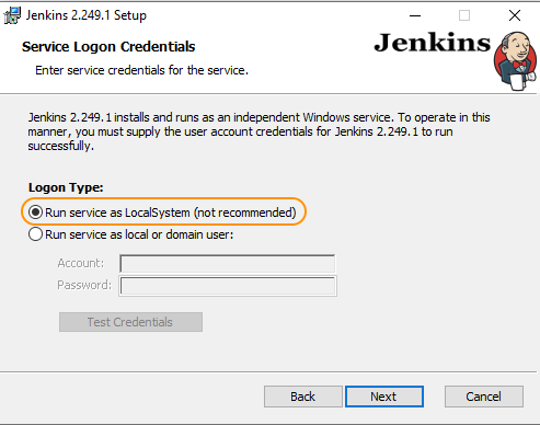 Logon type for Jenkins