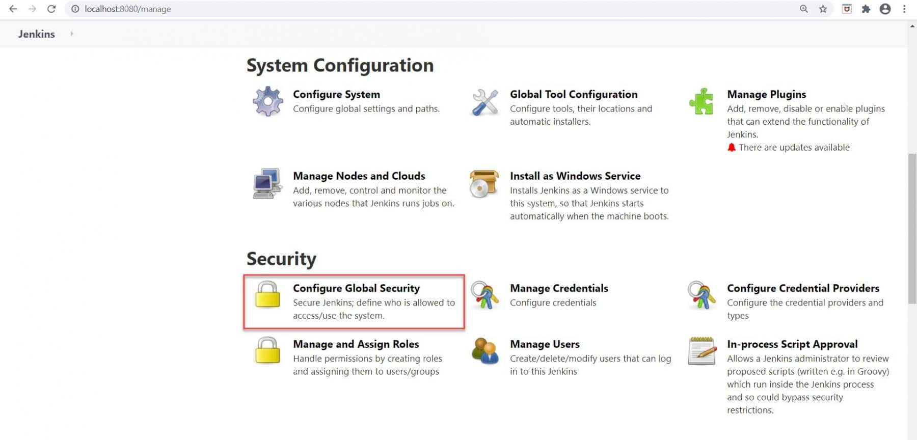 Click on configure global security