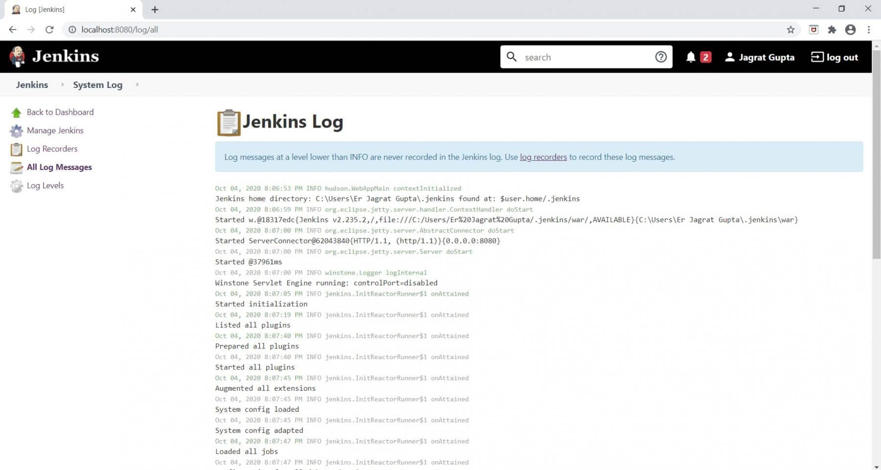 Jenkins log