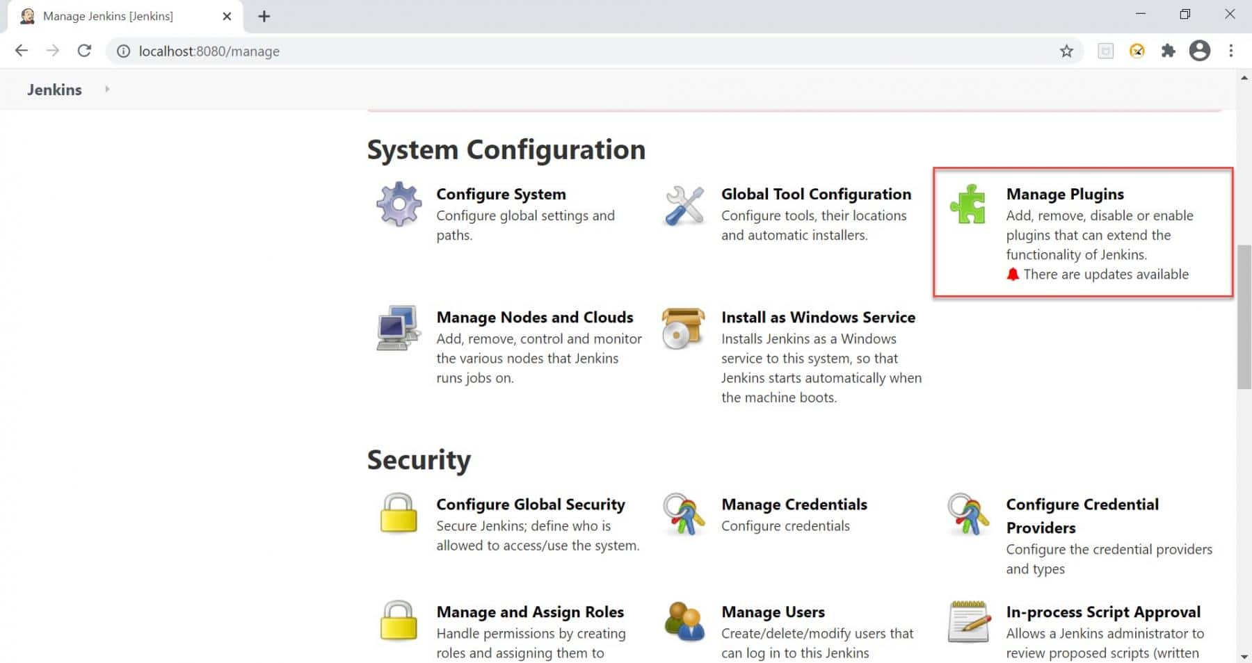 Jenkins Manage Plugins Click on manage plugins
