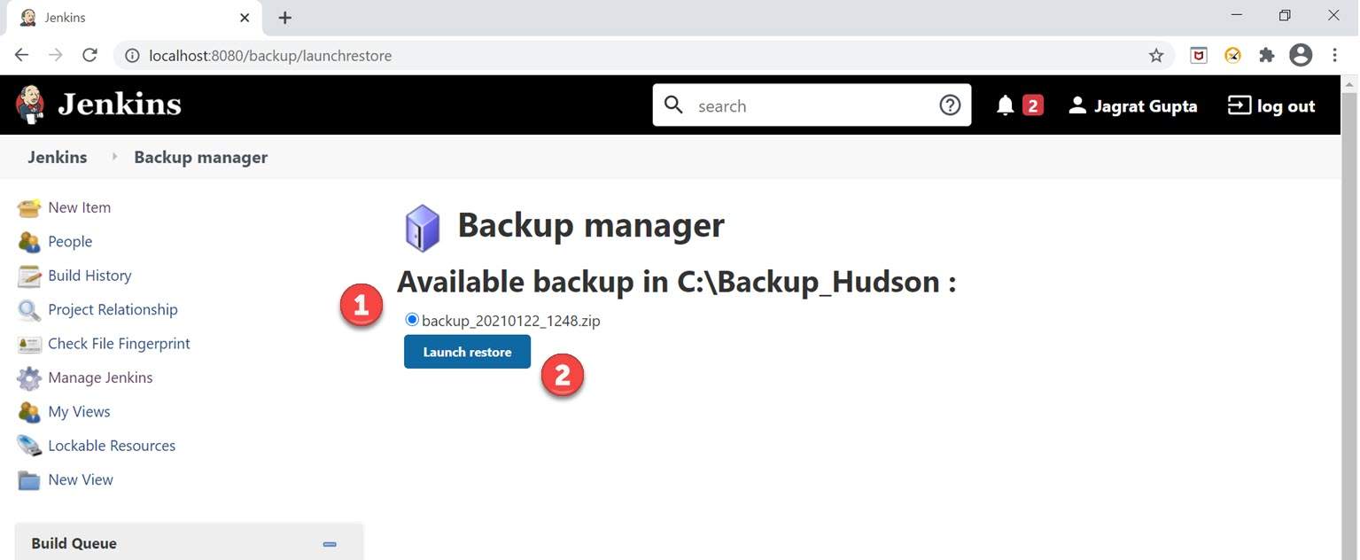 Jenkins Backup Plugin restore setup