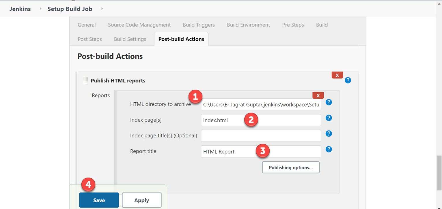 Jenkins reporting Filling Publish HTML reports section