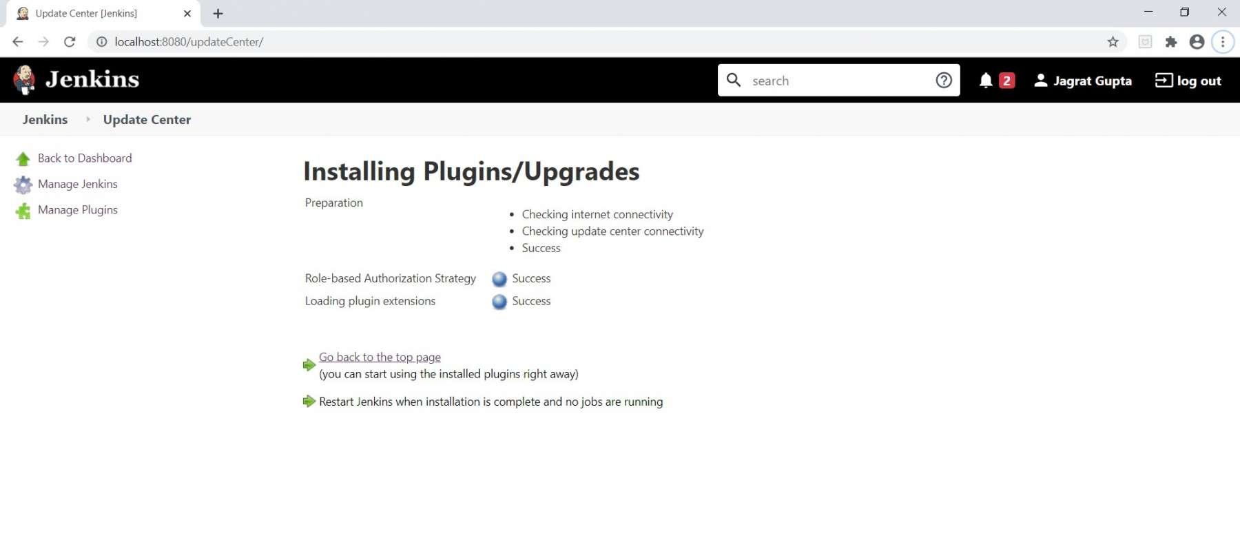Jenkins User Management - successful installation of plugin