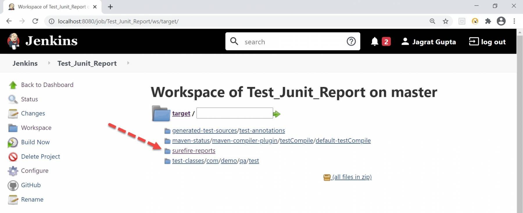 clicking on surefire reports to get report paths in Jenkins