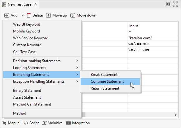 Branching Statements in manual view