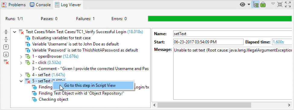 Test execution Dialog Create test case using script mode