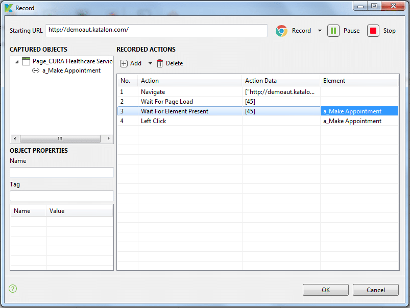 The recorded actions with synchronization commands