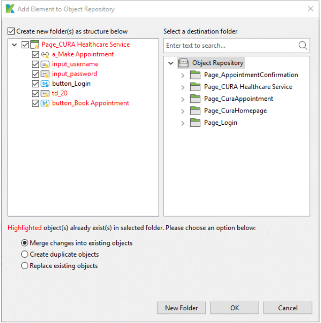 Add elements to object repository