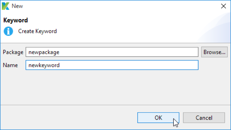 New Keyword dialog