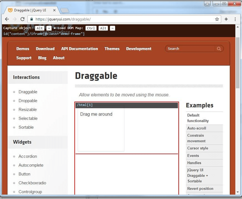 capture the JQueryUIs Drag and Drop example