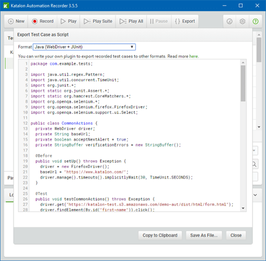 Export tests to other programming languages using Katalon Recorder_functional UI test