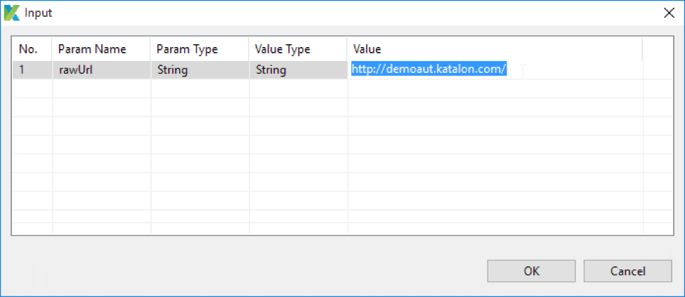 Input dialog Katalon Studio